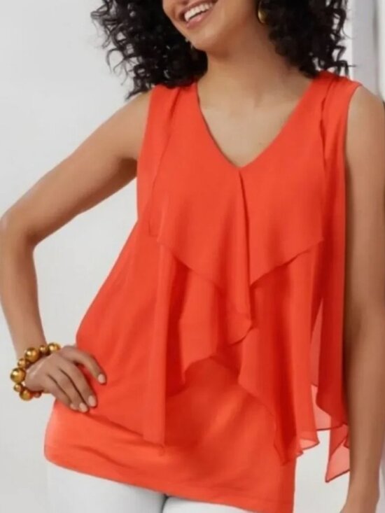 Soft Surroundings Tops - Soft Surroundings Bonita Rosa Woven Overlay Tank Hot Coral Womens XL